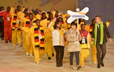 Stamen Stantchev walks out with the Uganda Team at Special Olympics Opening Ceremony